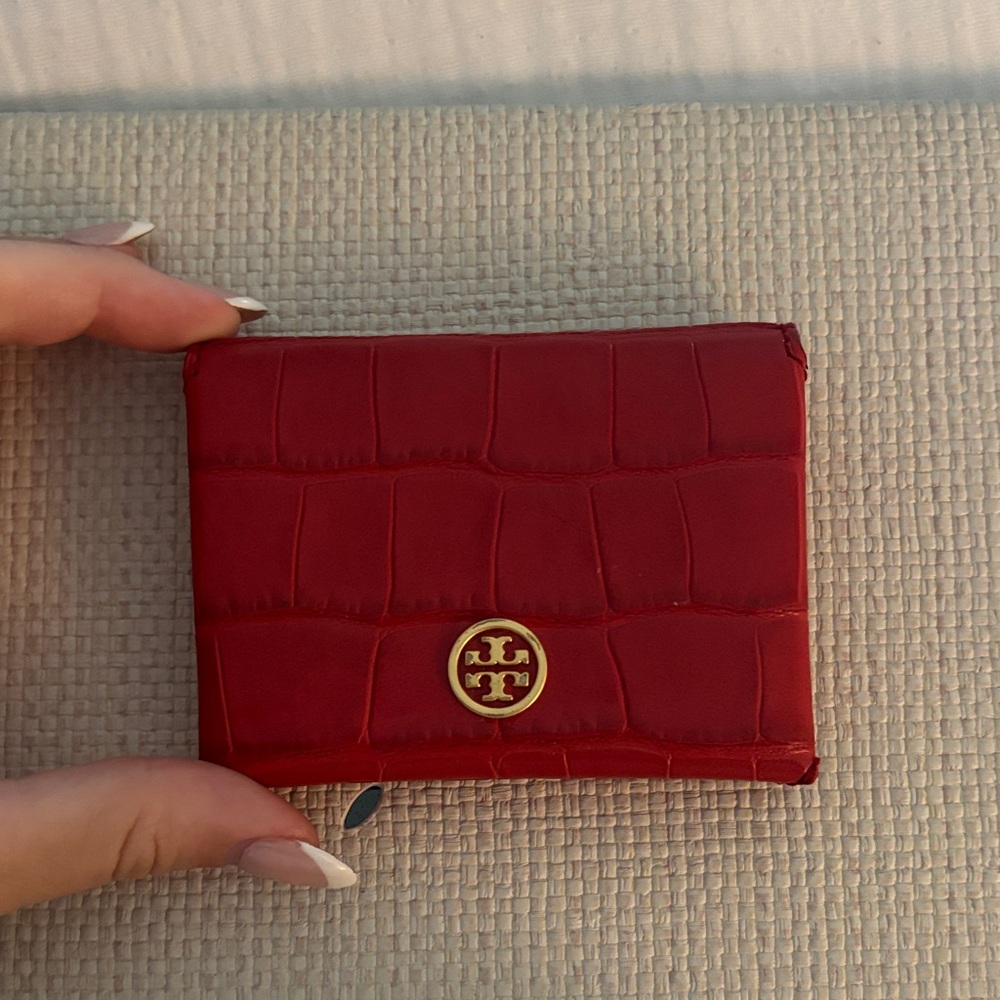 Tory Burch Croc-Embossed Red Wallet